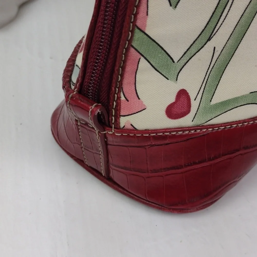 Brighton-esque Whimsical Heart Butterfly Croc-Embossed Leather Trim Purse Bag
